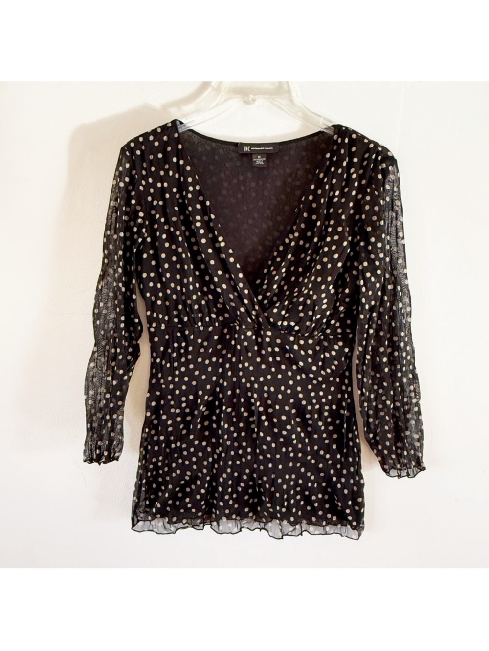 Vintage Women Y2K Sheer Mesh Polka Dot Top Medium Whimsigoth Fairy Grunge Brown